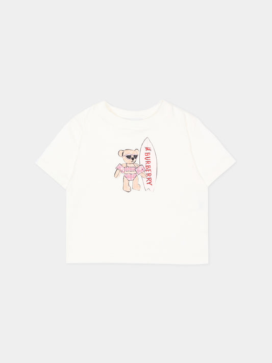 T-Shirt avorio per neonata con orsetto Thomas,Burberry Kids,8121278 A2014