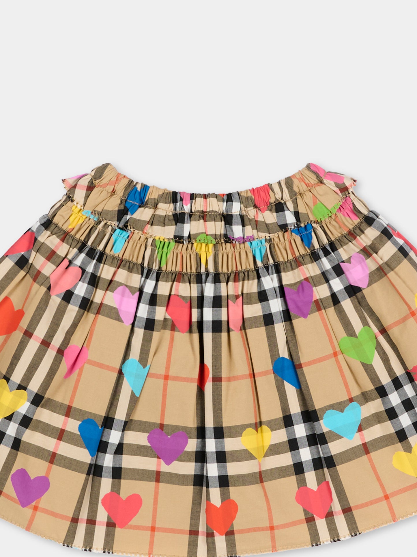 Gonna beige per neonata con cuori,Burberry Kids,8121299 A8972