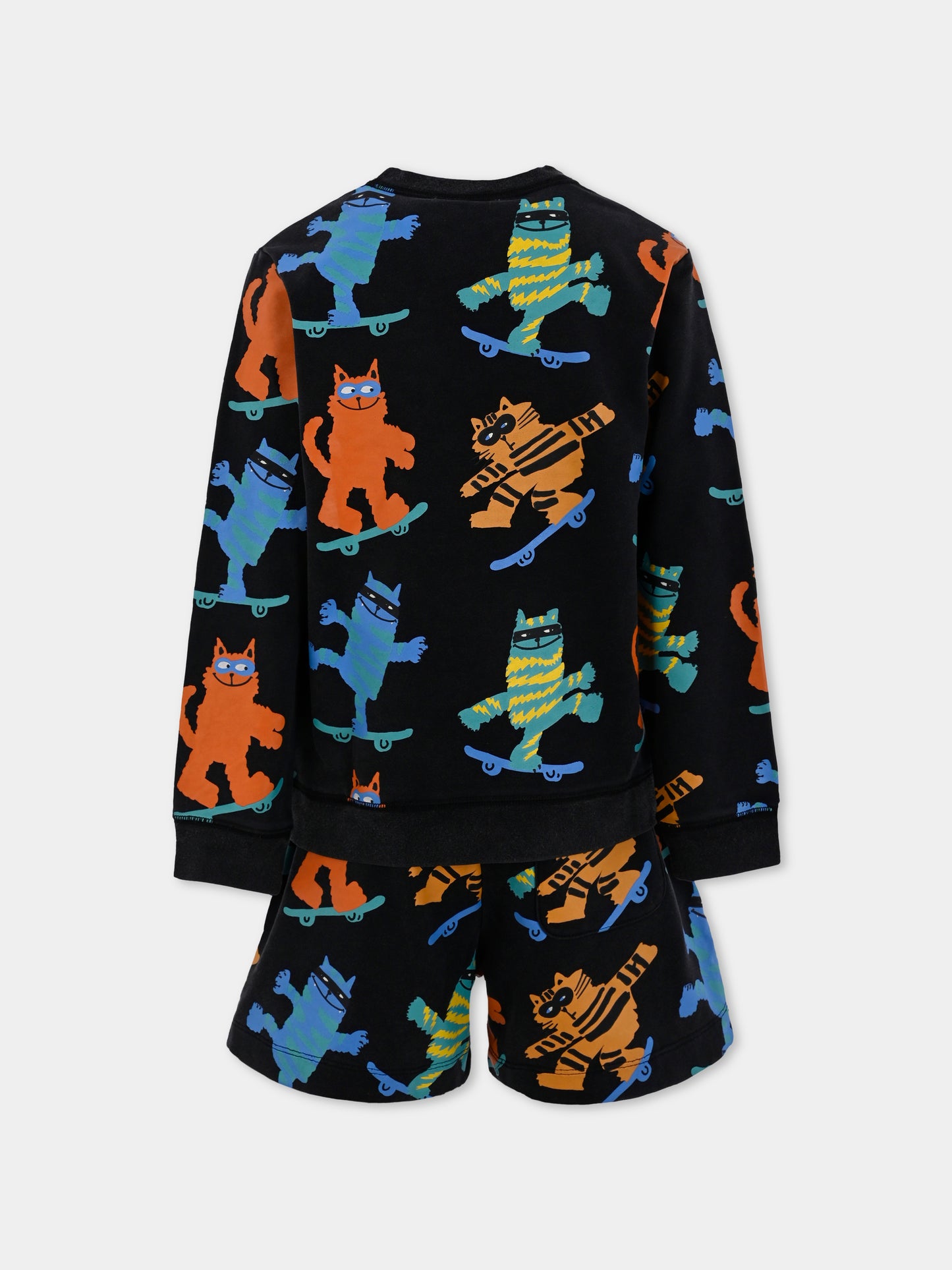Completo nero per bambino con gatto all over,Stella Mccartney Kids,TW3P40 Z2647 930MV