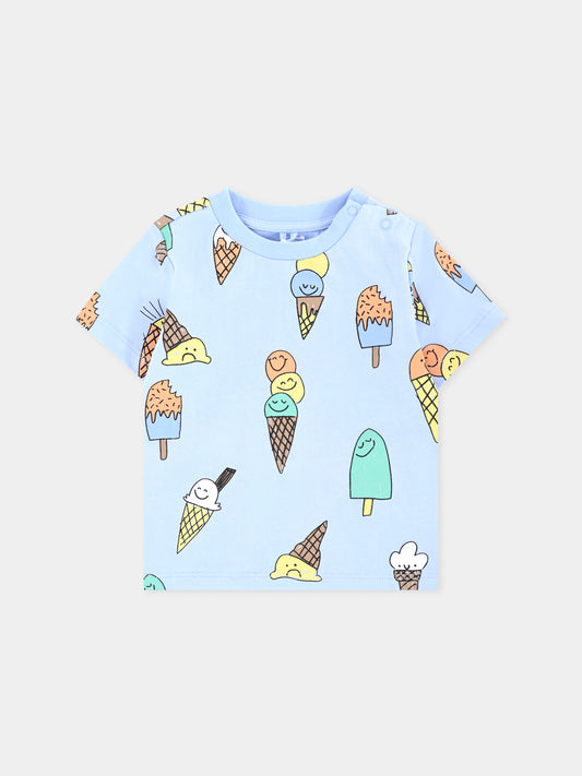 T-shirt celeste per neonato con gelato all over,Stella Mccartney Kids,TW8611 Z2741 652MC
