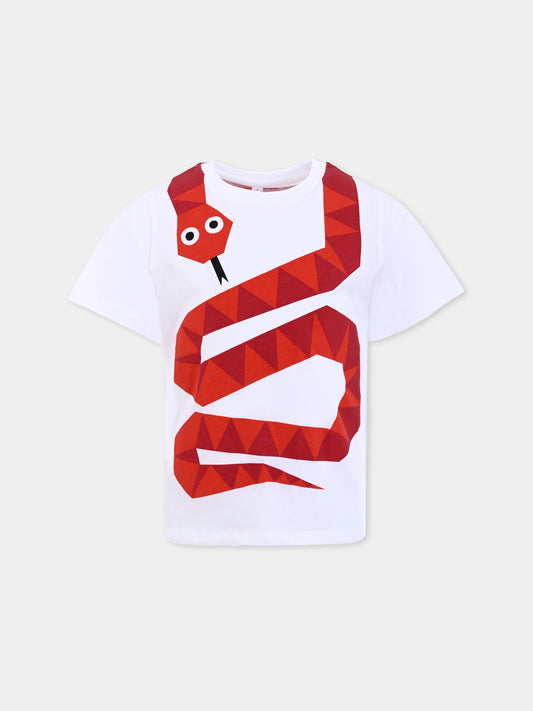 T-shirt bianca per bambino con stampa serpente,Stella Mccartney Kids,TW8R91 Z0434 100