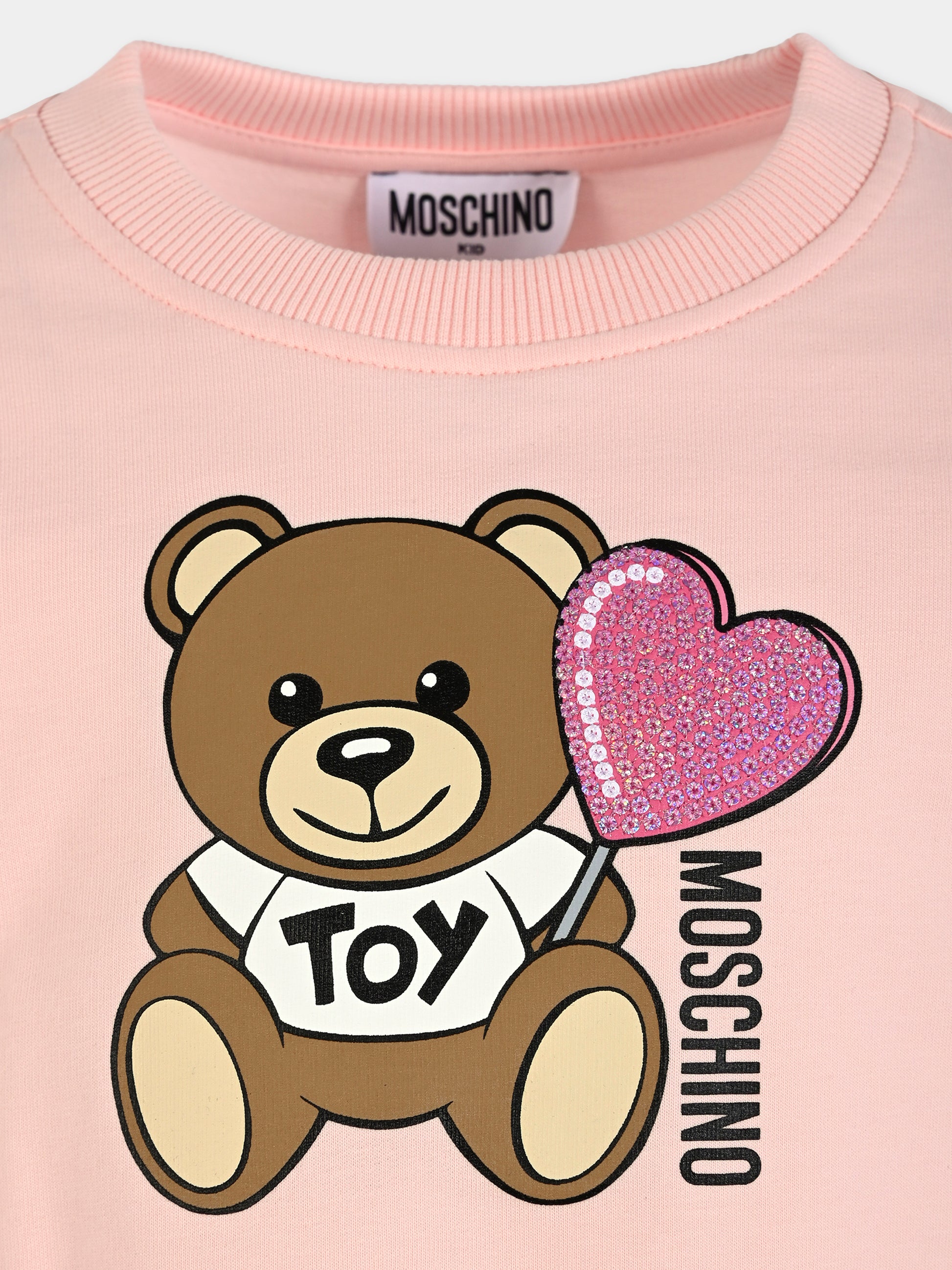 Felpa rosa per bambina con Teddy Bear e cuore,Moschino Kids,HDF066 LDA00 50209