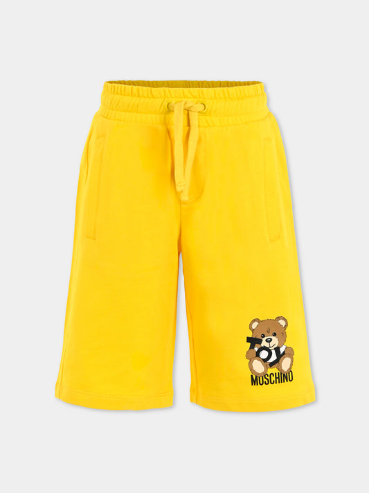 Shorts gialli per bambino con Teddy Bear,Moschino Kids,HUQ02A LCA19 50577