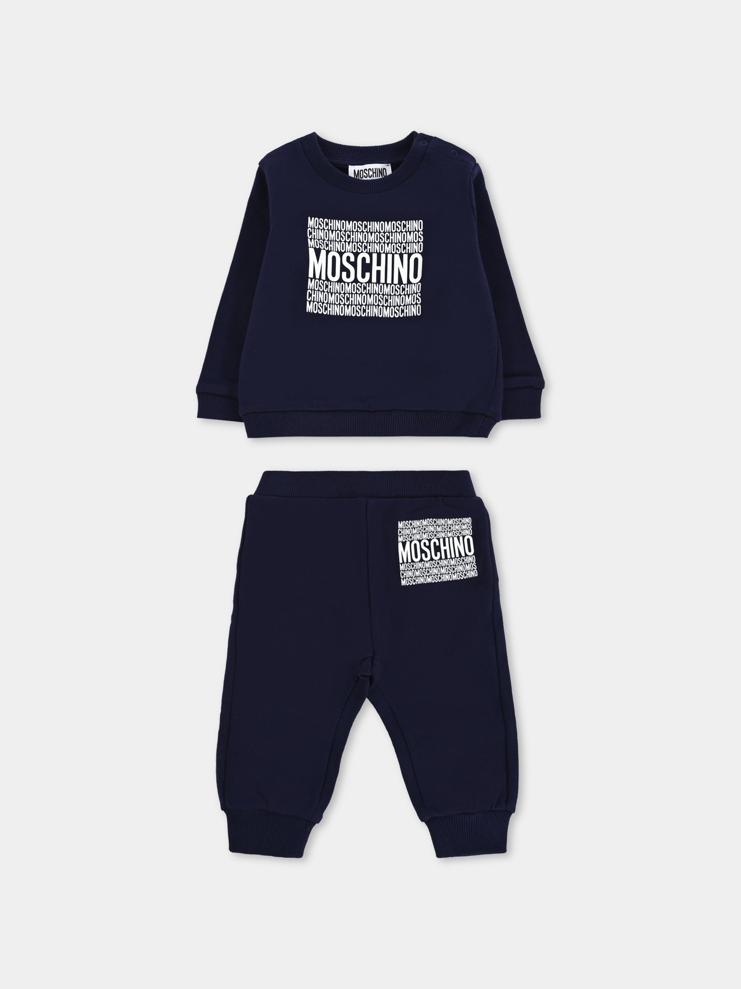 Completo blu per neonato con logo,Moschino Kids,MMK02W LCA74 40016