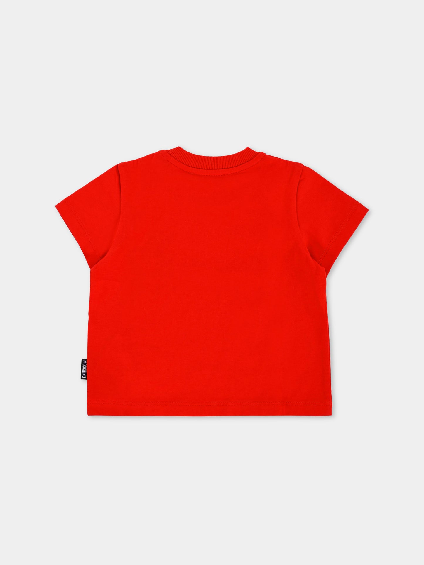 T-shirt rossa per neonati con patch Teddy Bear,Moschino Kids,MUM045 LAA24 50109
