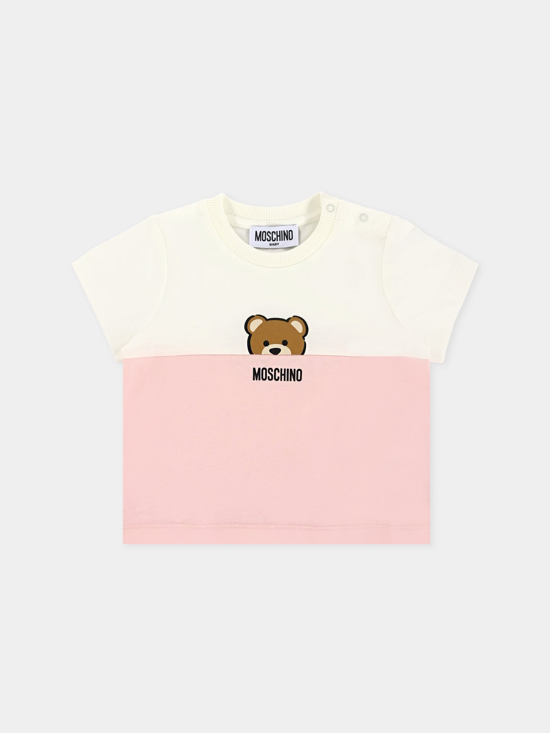 T-shirt rosa per neonata con Teddy Bear,Moschino Kids,MUY082 LAA27 50209