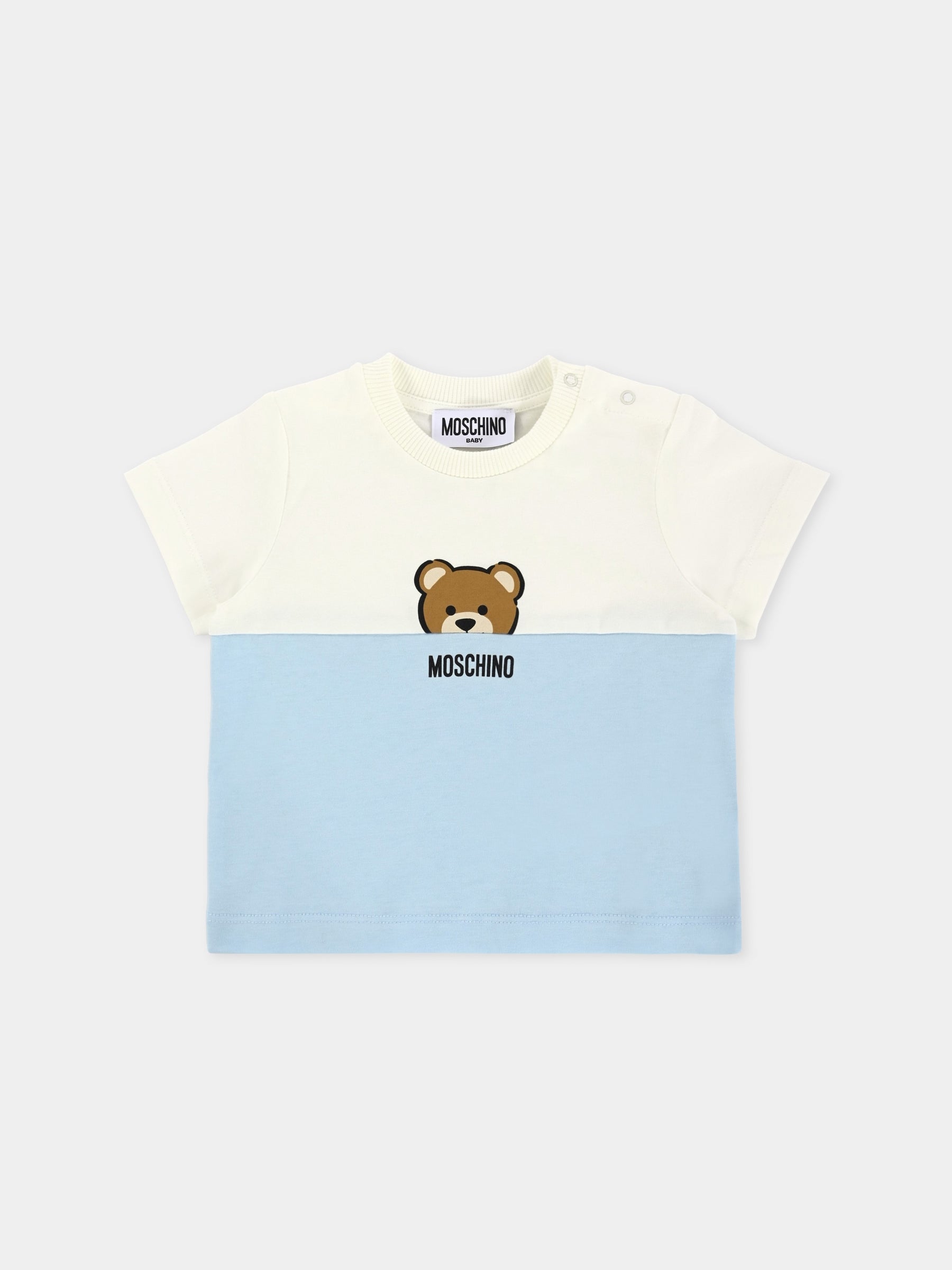 T-shirt celeste per neonato con Teddy Bear,Moschino Kids,MUY082 LAA27 40304