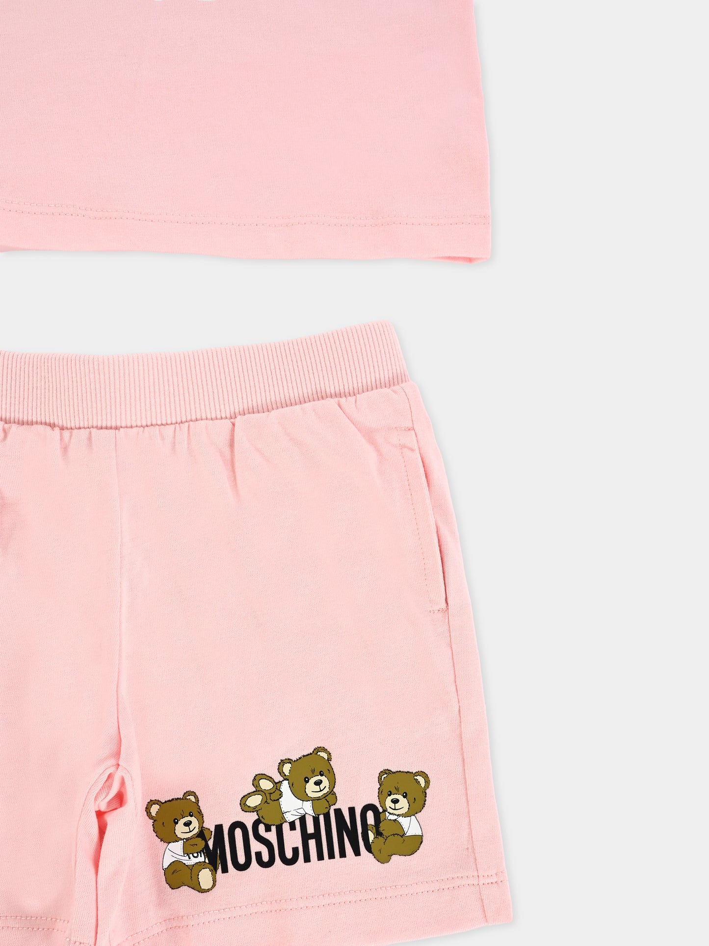 Completo rosa per neonata con Teddy Bears,Moschino Kids,MZG00M LAA03 50209