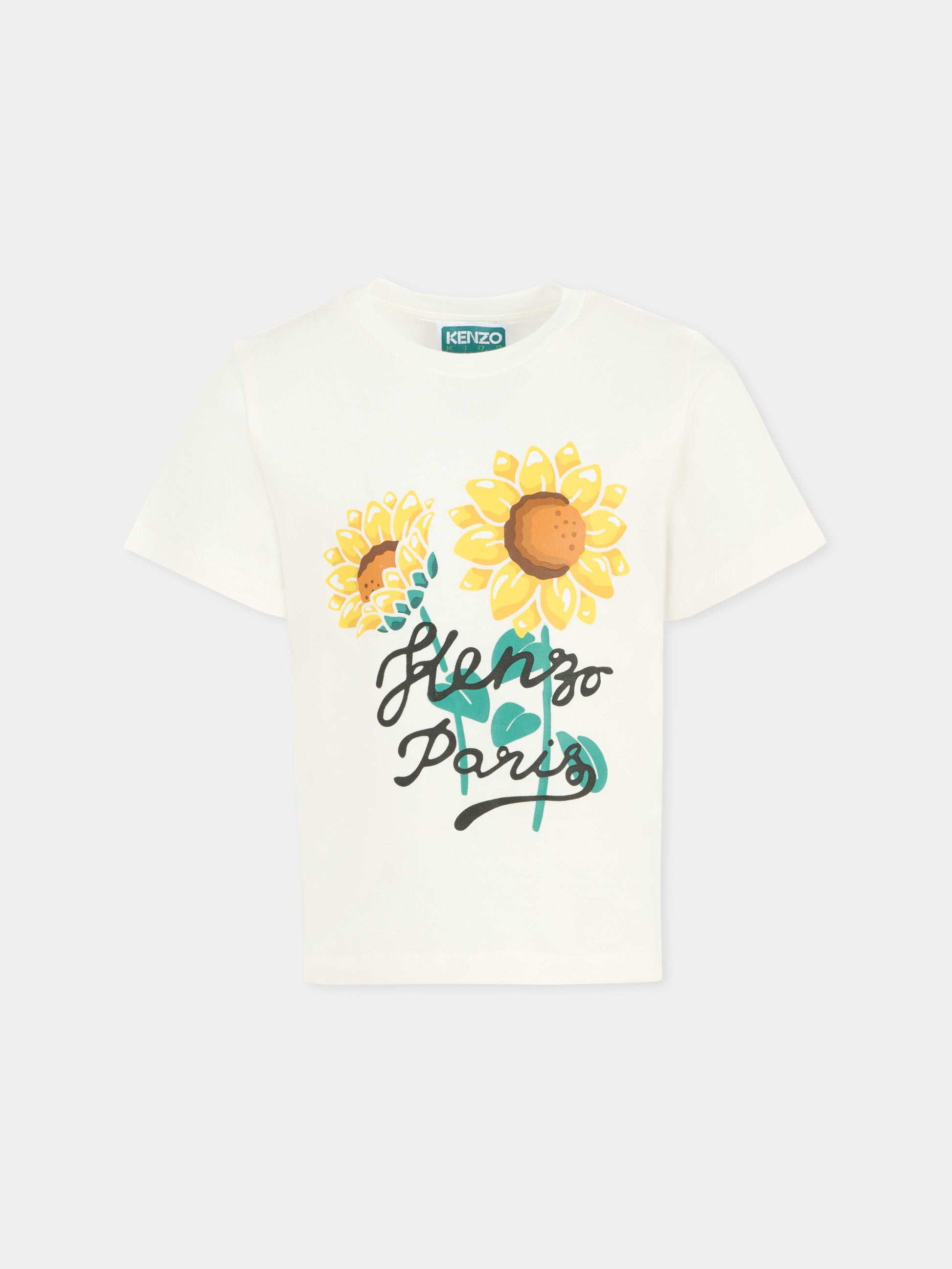 T-shirt avorio per bambina con girasole,Kenzo Kids,K61108 117