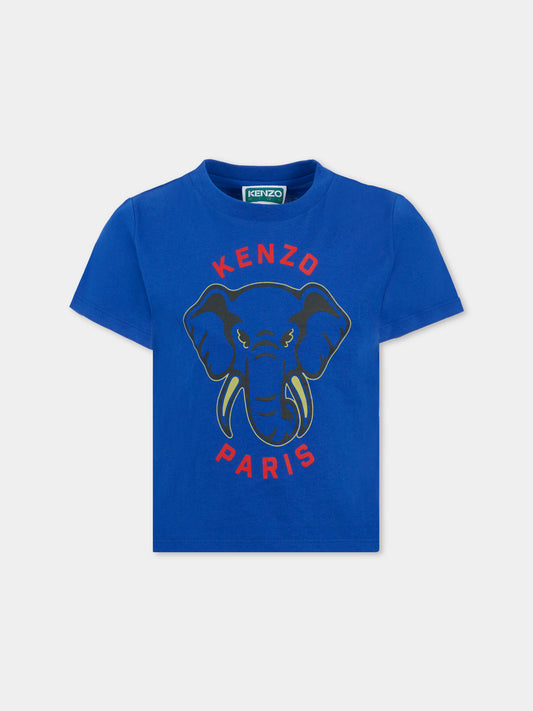 T-shirt blu per bambino con elefante,Kenzo Kids,K61165 829