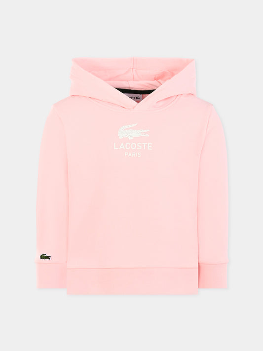 Felpa rosa per bambina con coccodrillo e logo,Lacoste,SJ3004 T03