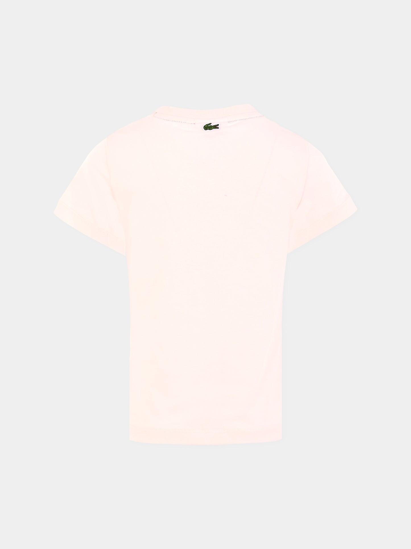 T-shirt rosa per bambina con logo e coccodrillo,Lacoste,TJ3003 T03