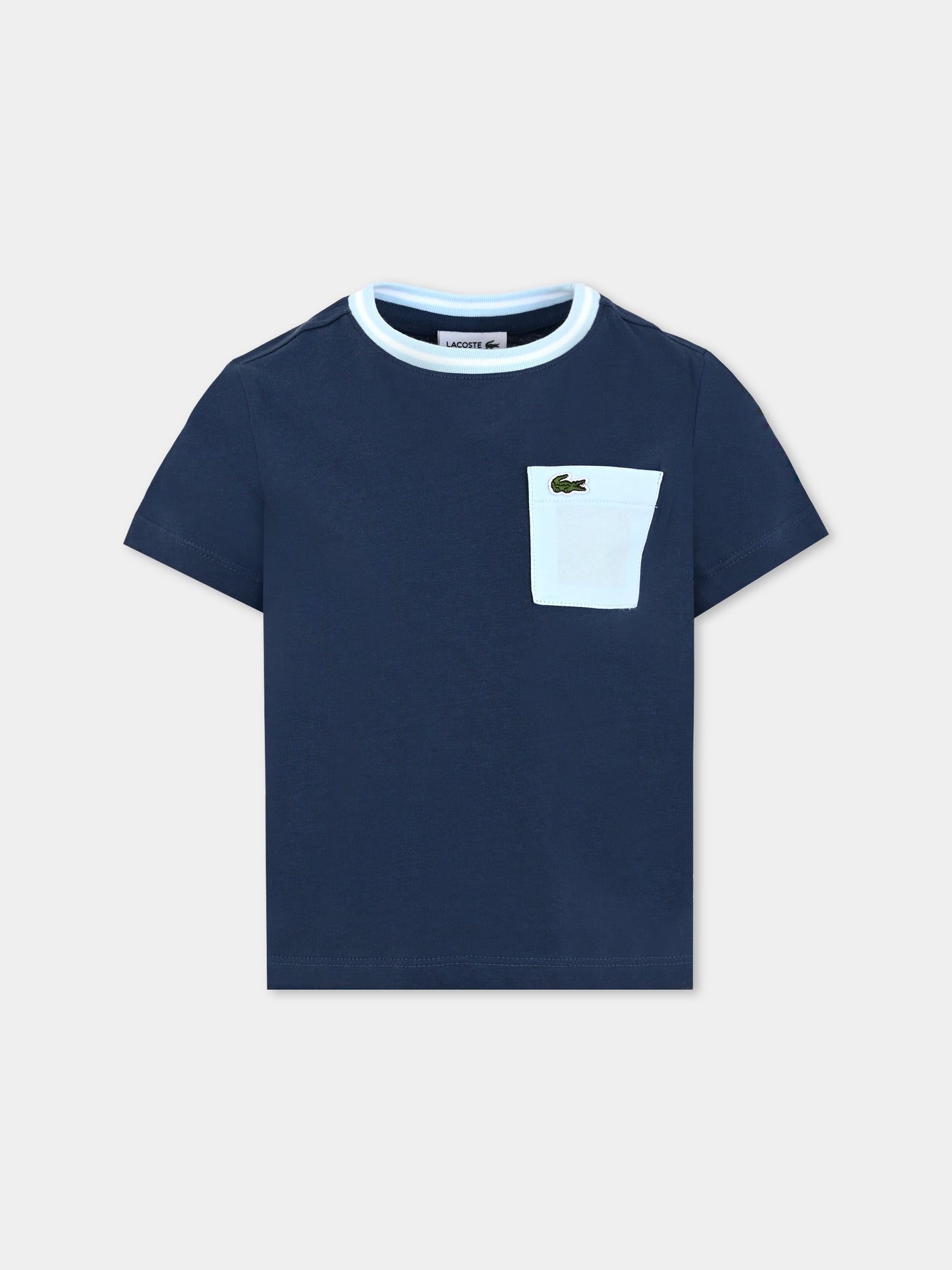 T-shirt blu per bambino con coccodrillo,Lacoste,TJ7295 I07