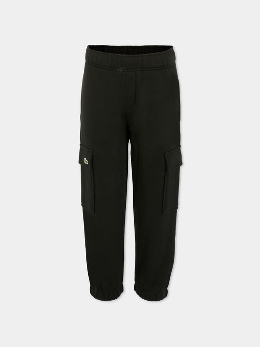 Pantaloni neri per bambini con coccodrillo,Lacoste,XJ7345 031