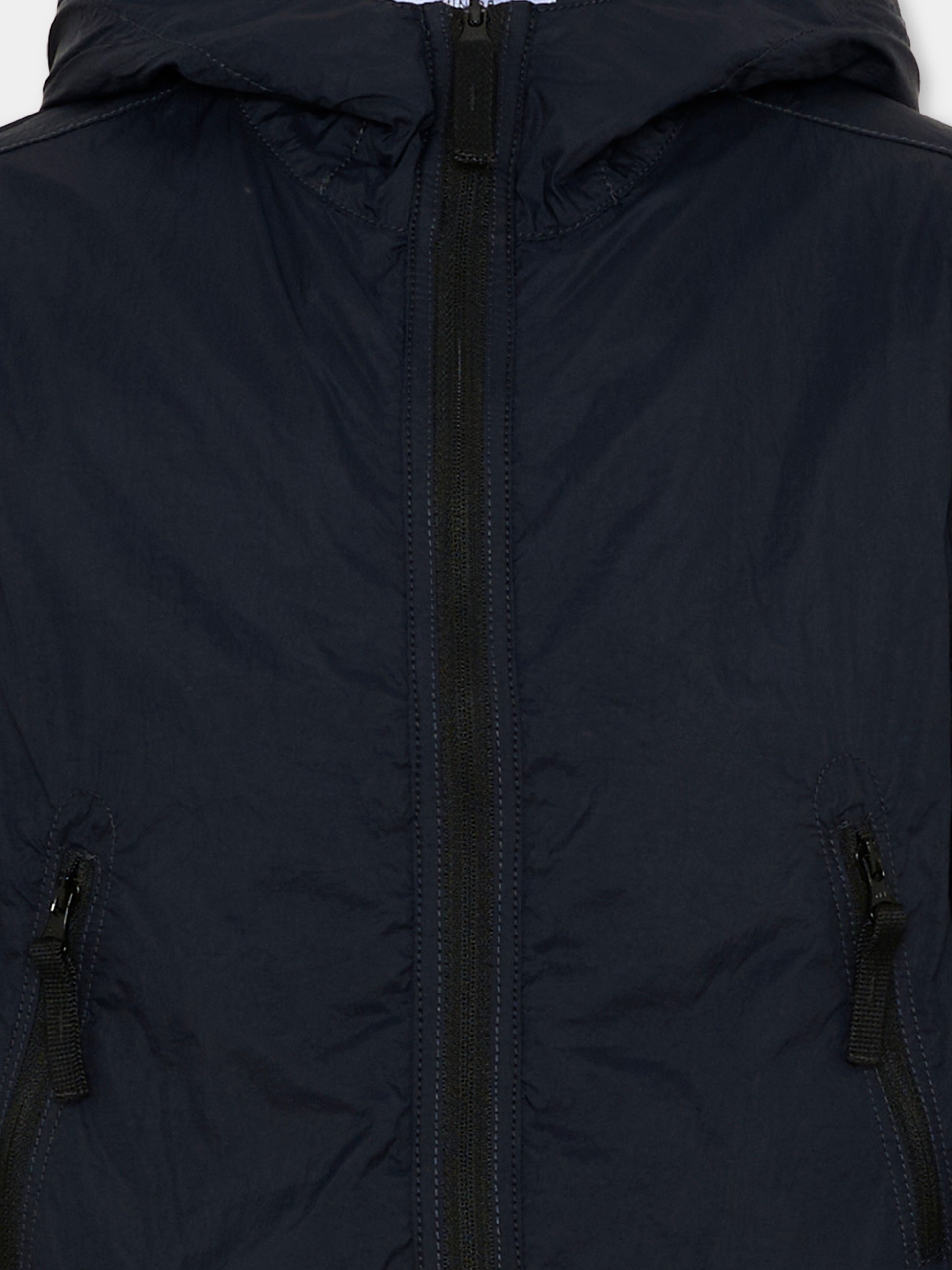 Giacca a vento blu per bambini con Compass Patch,Stone Island Junior,L1S16 4100012 S0203 - V0020