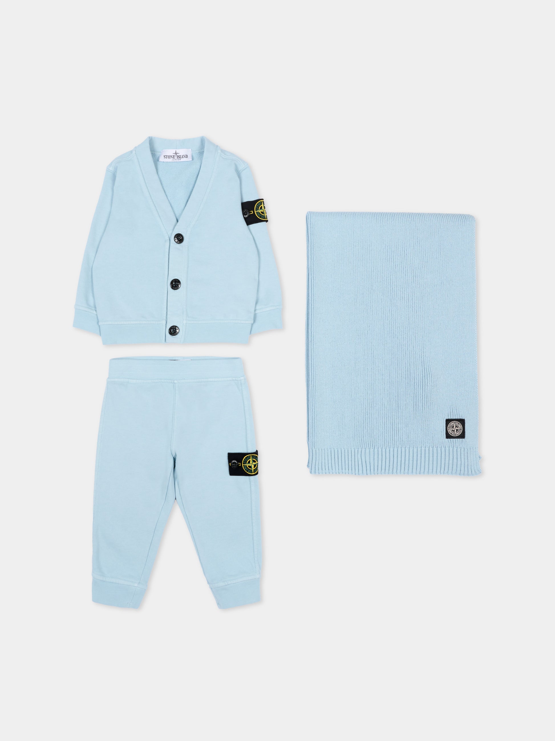 Completo sportivo celeste per neonato con coperta,Stone Island Junior,L1S16 M200001 S0917 - V0041