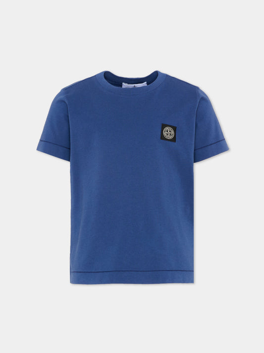 T-shirt blu per bambini con logo patch,Stone Island Junior,L1S16 2100002 S0047 - V0028