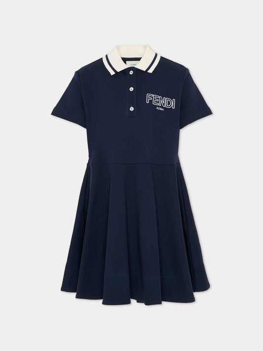 Vestito blu per bambina con logo,Fendi Kids,JFB819 5V0 F0QG0