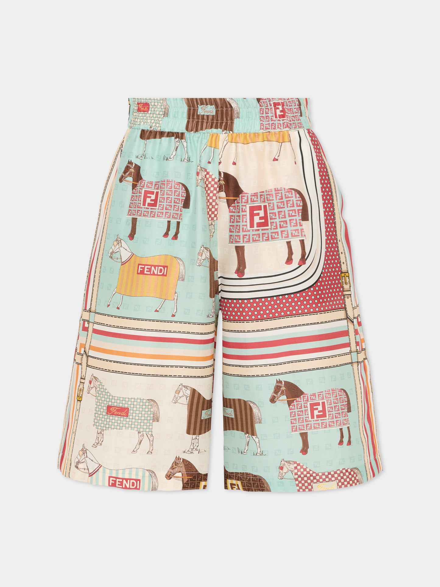Shorts multicolor per bambino con stampa equestre,Fendi Kids,JMF569 AVVY F0T9H