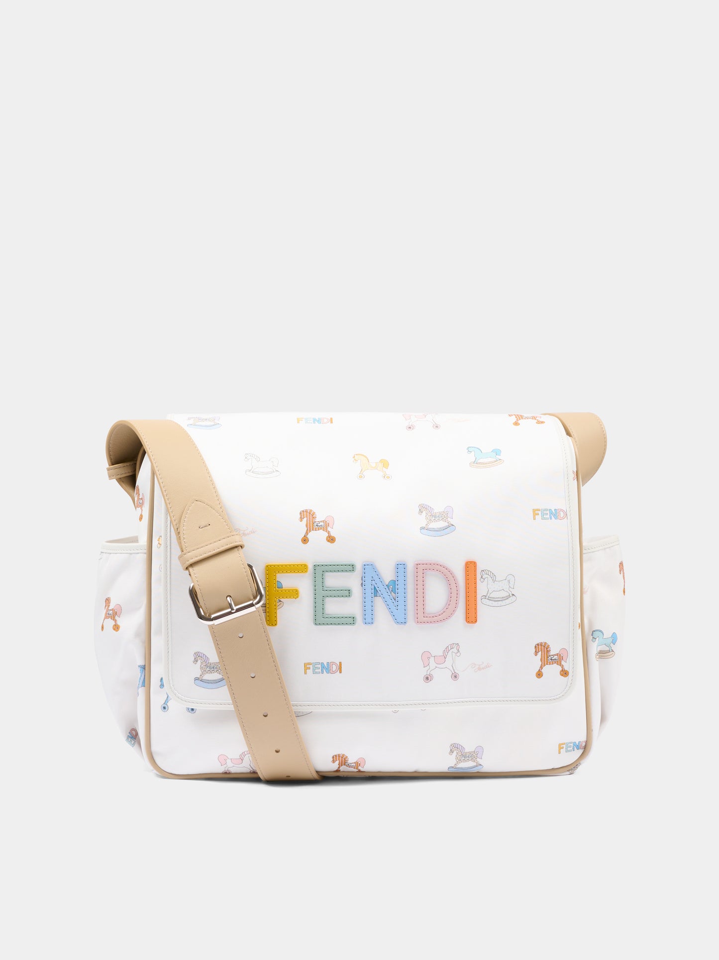 Borsa mamma bianca per neonati con cavallini,Fendi Kids,7VB020 ARE2 F1V6A