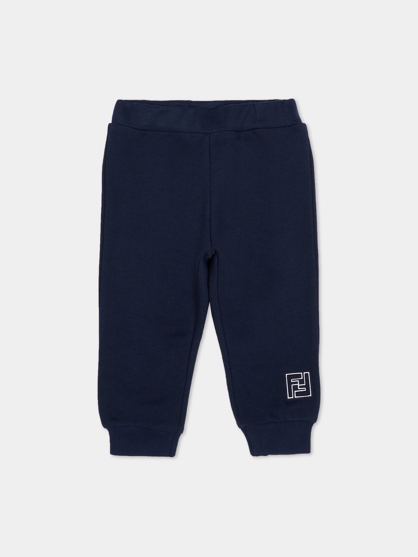 Pantaloni blu per neonati con FF,Fendi Kids,BUF254 5V0 F0QG0
