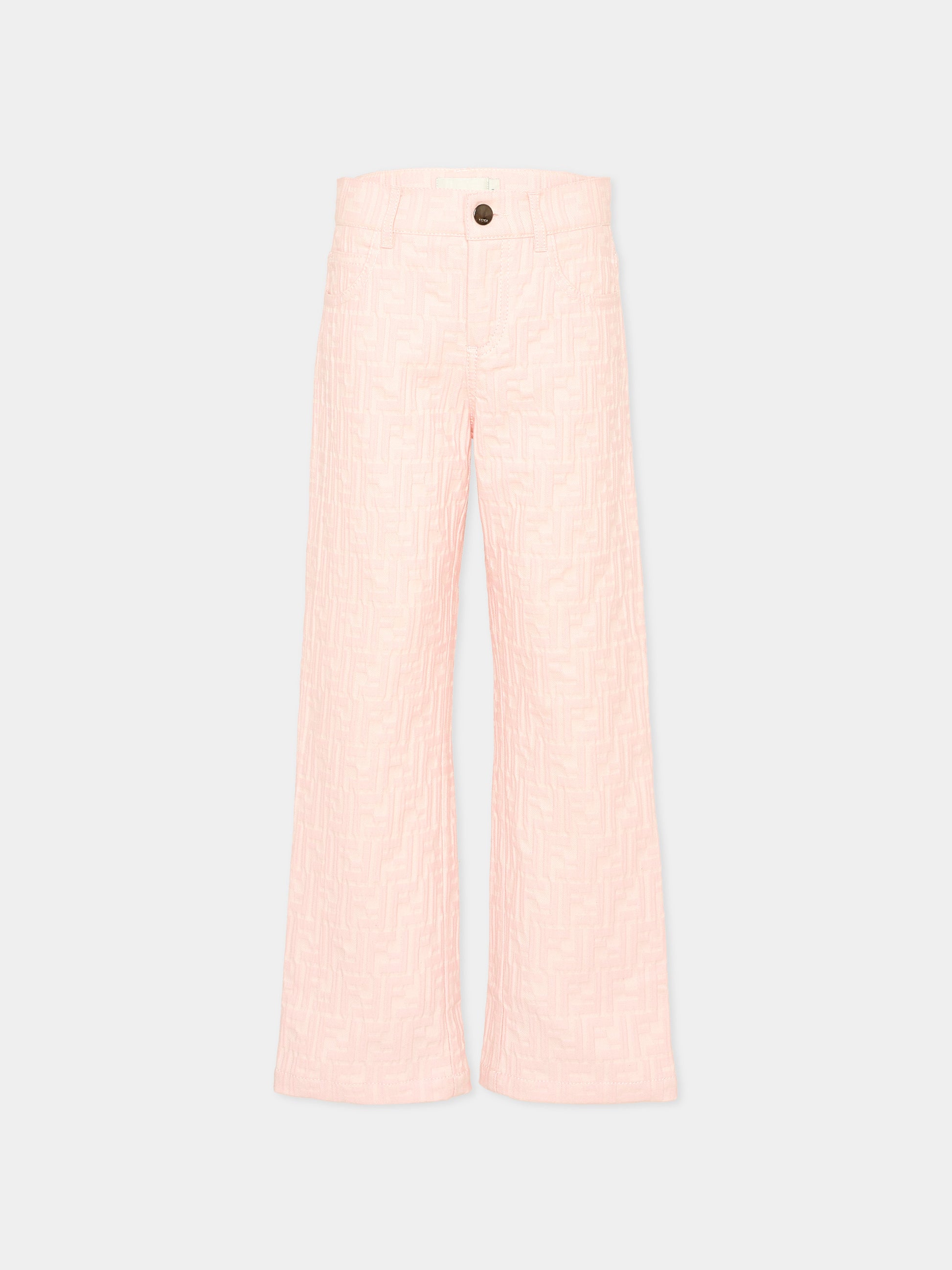 Jeans rosa per bambina monogramma FF,Fendi Kids,JUF176 AVW1 F1UL9