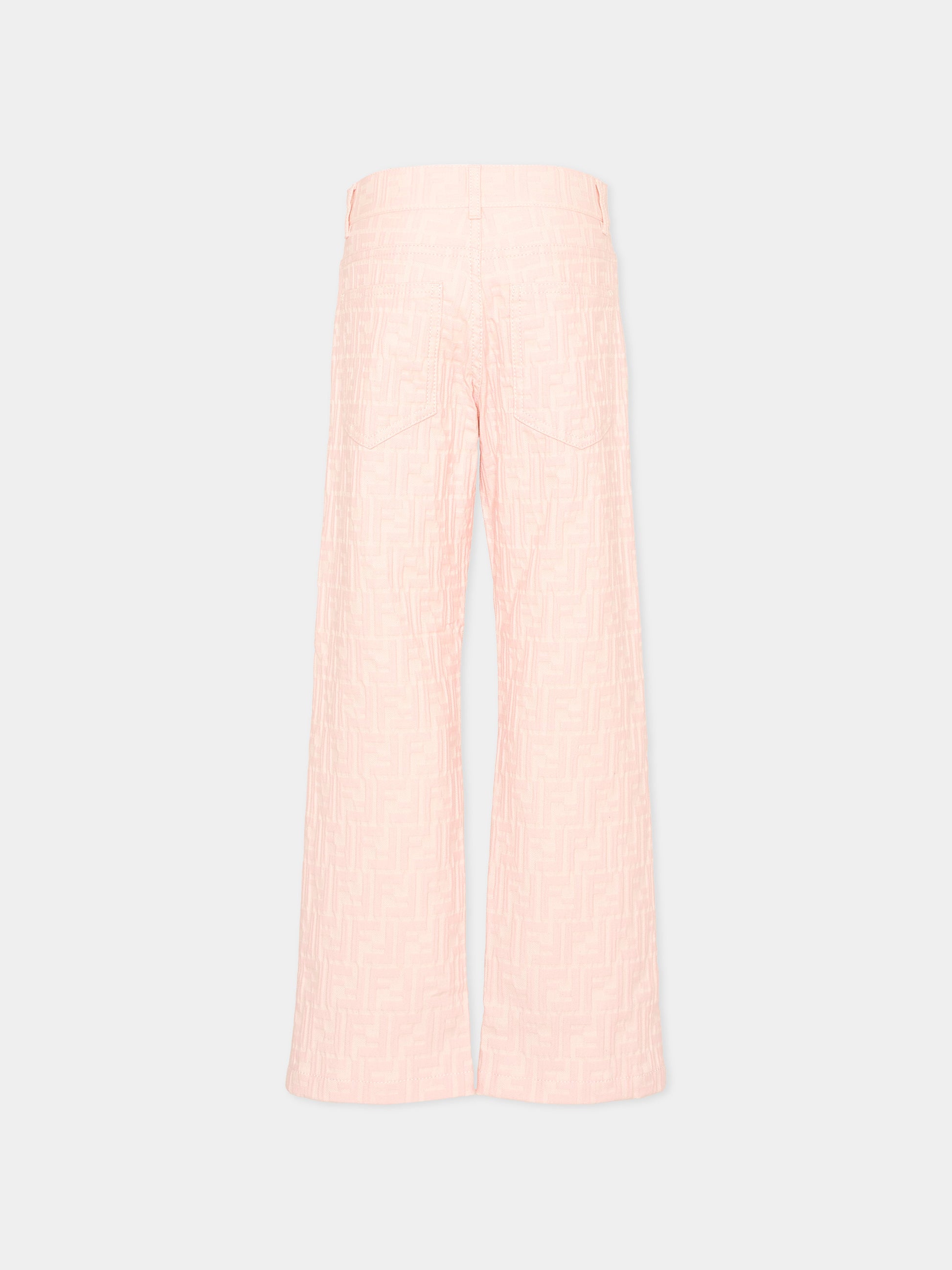 Jeans rosa per bambina monogramma FF,Fendi Kids,JUF176 AVW1 F1UL9