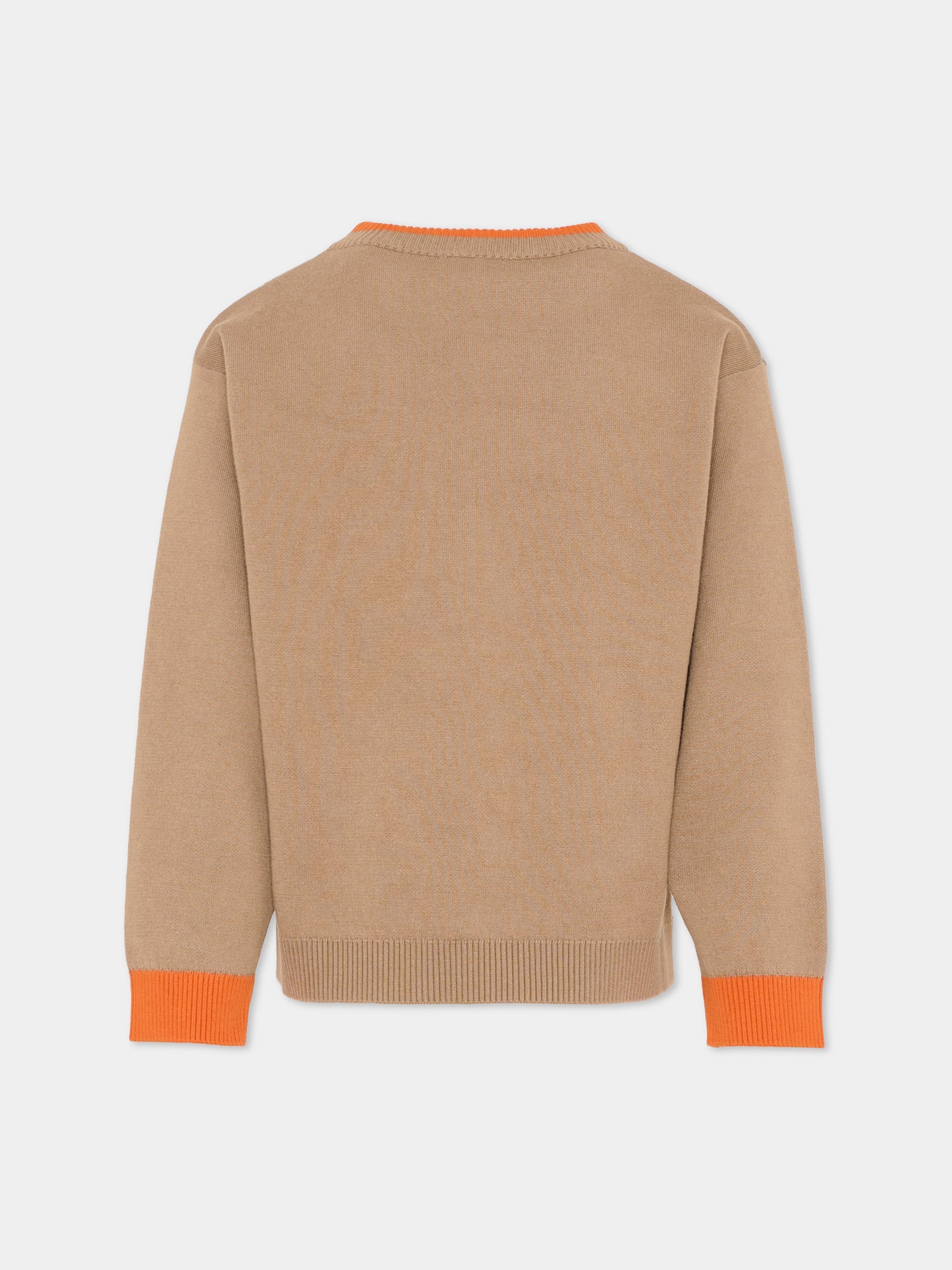 Maglione marrone per bambini con FF,Fendi Kids,JUG204 AVVT F1UVJ