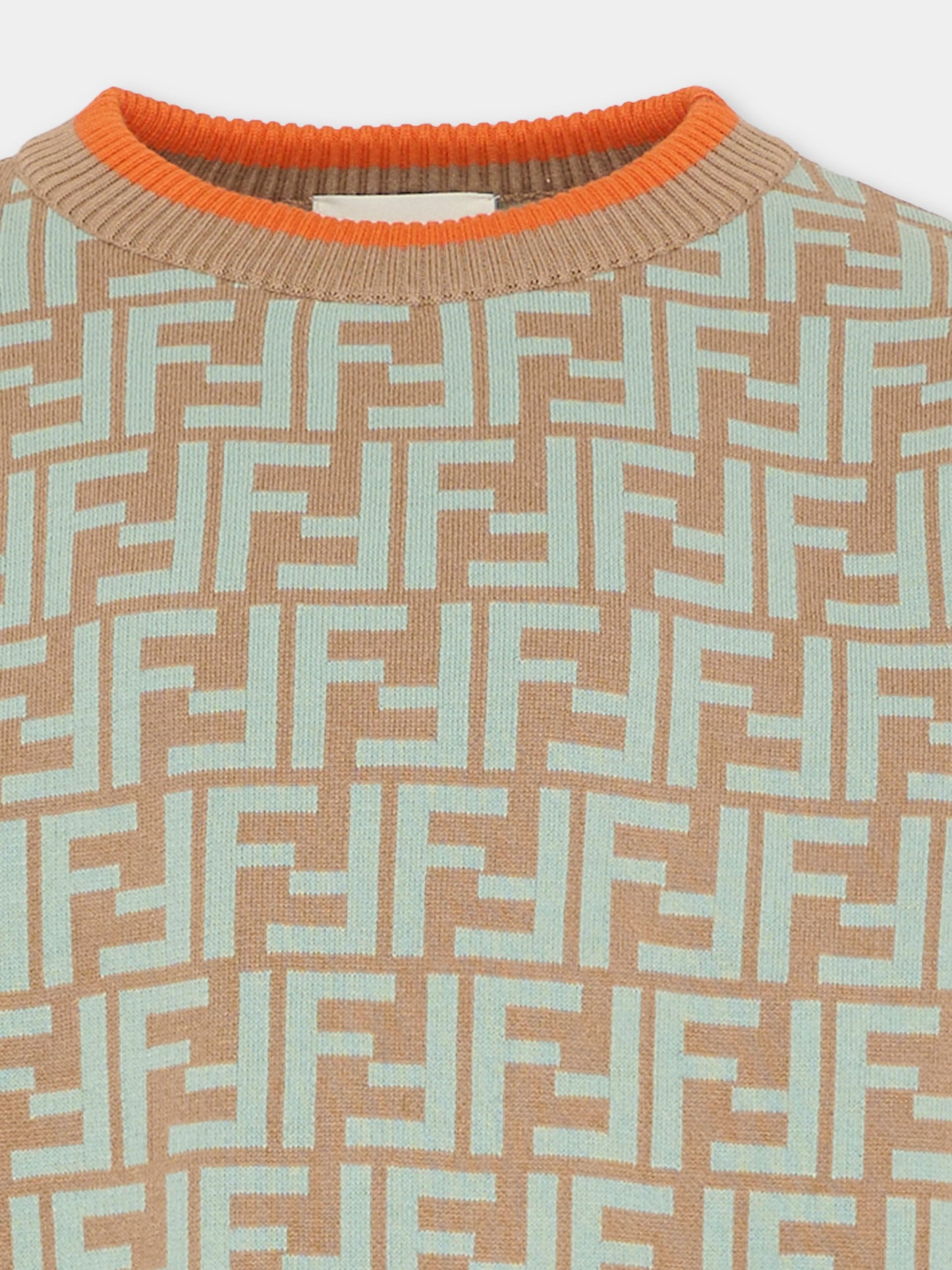 Maglione marrone per bambini con FF,Fendi Kids,JUG204 AVVT F1UVJ