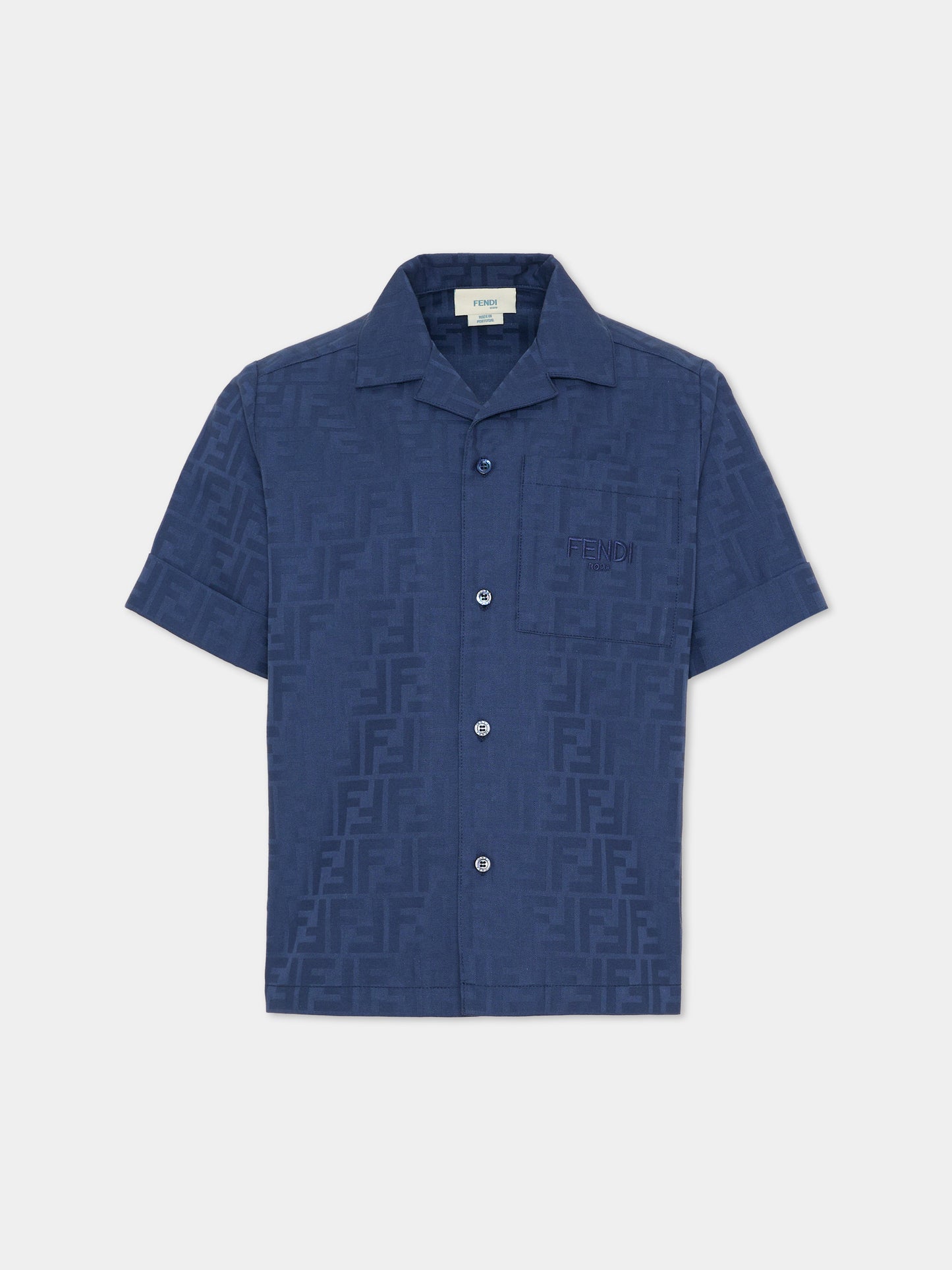 Camicia blu per bambino con FF,Fendi Kids,JMC202 AS64 F1I11