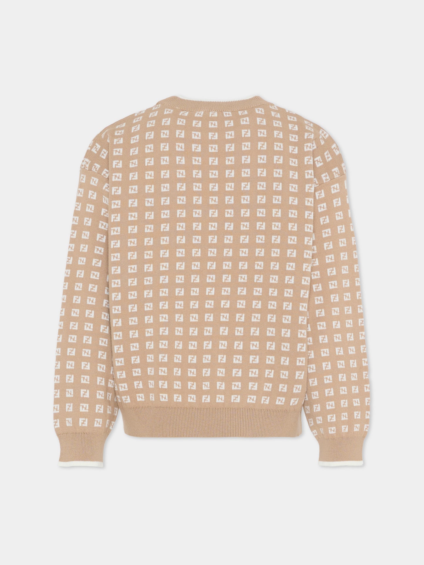 Maglione beige per bambini con FF,Fendi Kids,JUG205 AYMY F1UCS