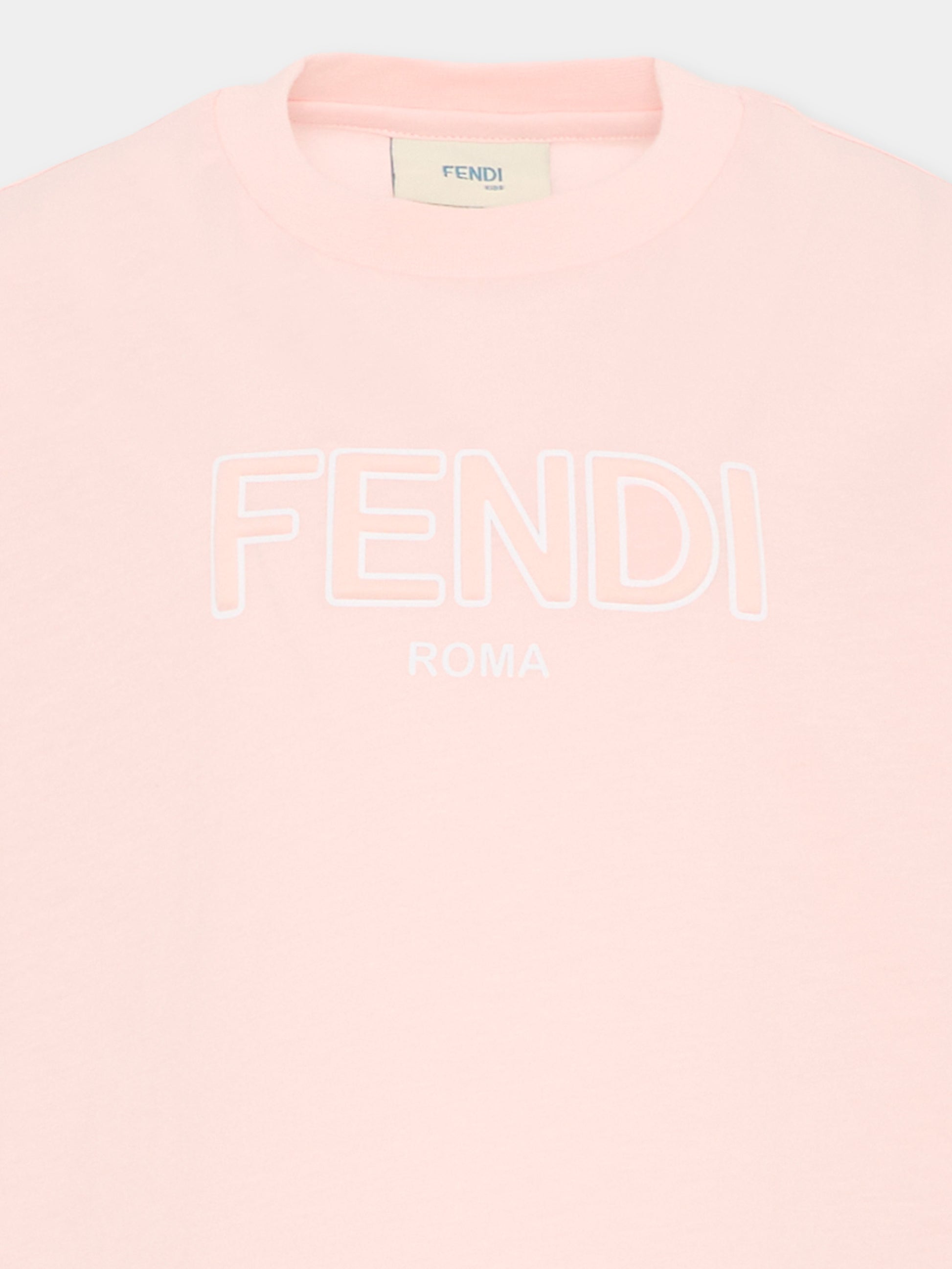 T-shirt rosa per bambina con logo,Fendi Kids,JUI202 7AJ F1UL9