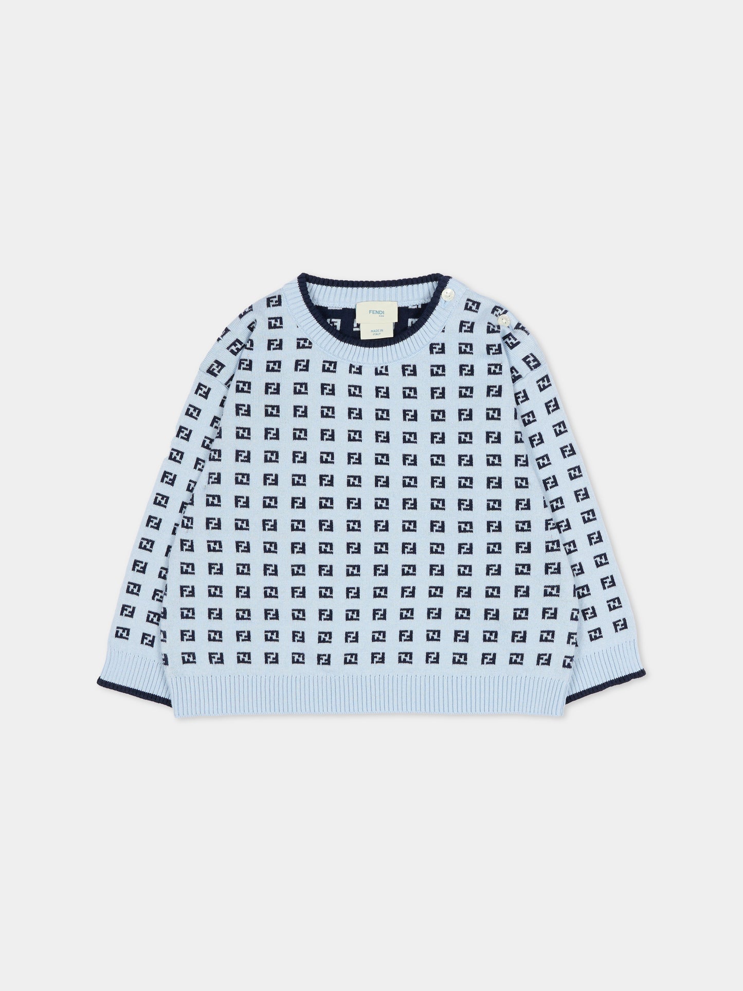 Maglione celeste per neonati con FF,Fendi Kids,BUG216 AYMY F1UCT