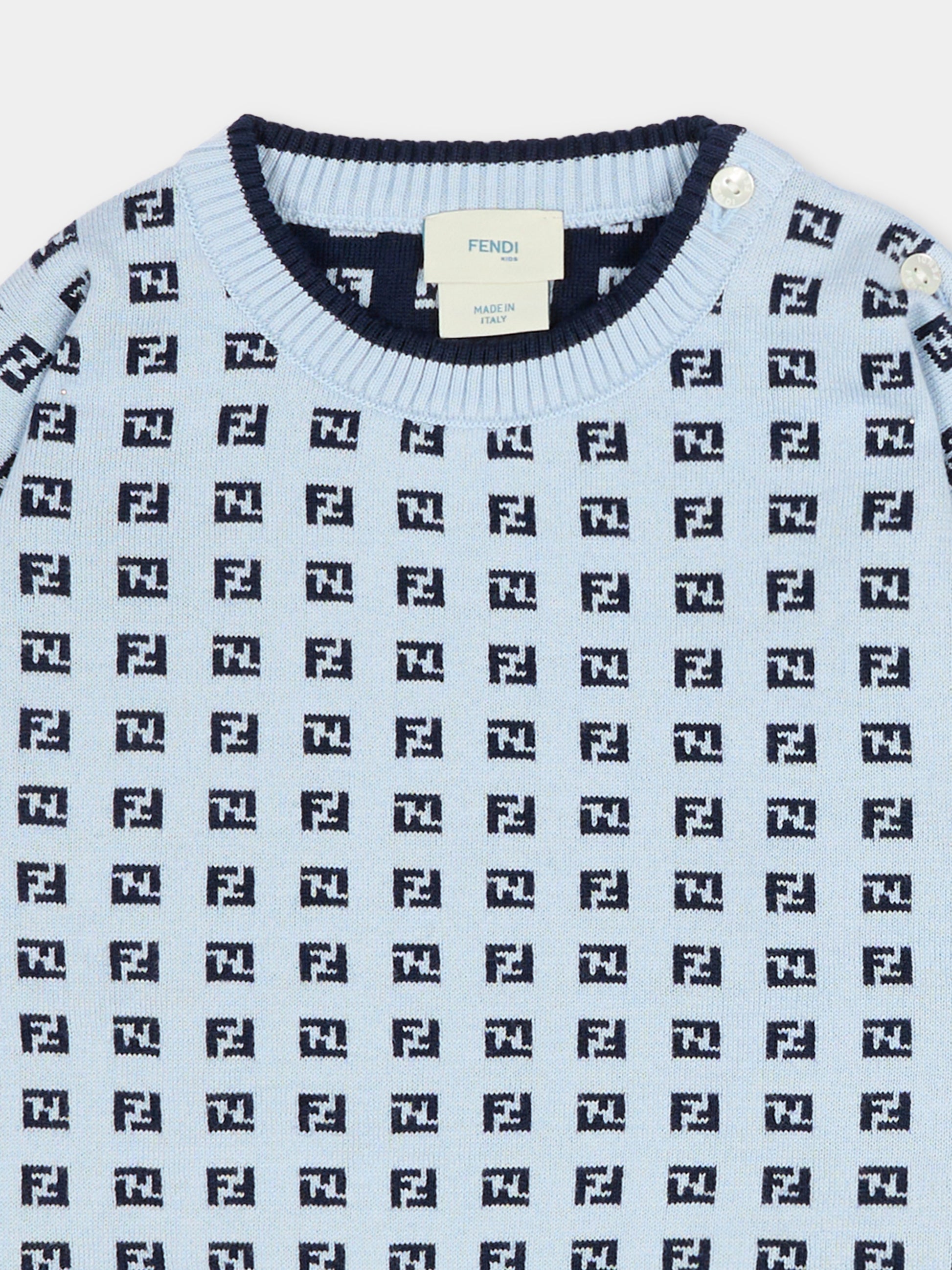 Maglione celeste per neonati con FF,Fendi Kids,BUG216 AYMY F1UCT