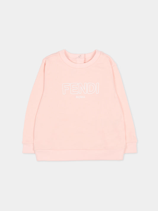 Felpa rosa per neonata con logo,Fendi Kids,BUH089 5V0 F1UL9