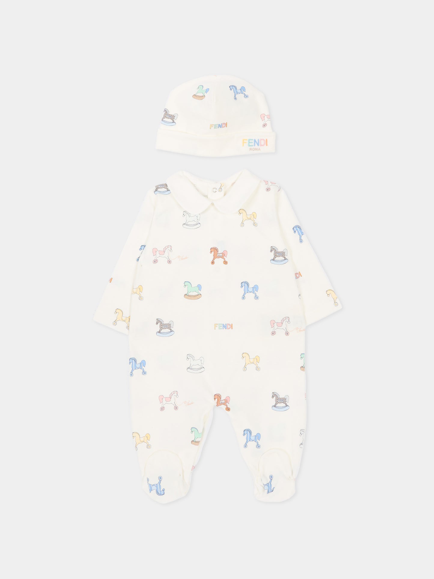 Set tutine avorio per neonati con cavallo a dondolo,Fendi Kids,BUK156 AVW8 F0ZA0