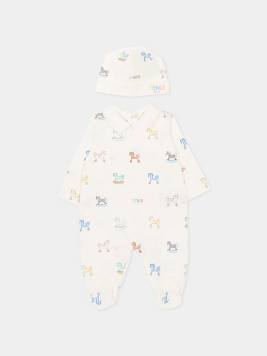 Set tutine avorio per neonati con cavallo a dondolo,Fendi Kids,BUK156 AVW8 F0ZA0