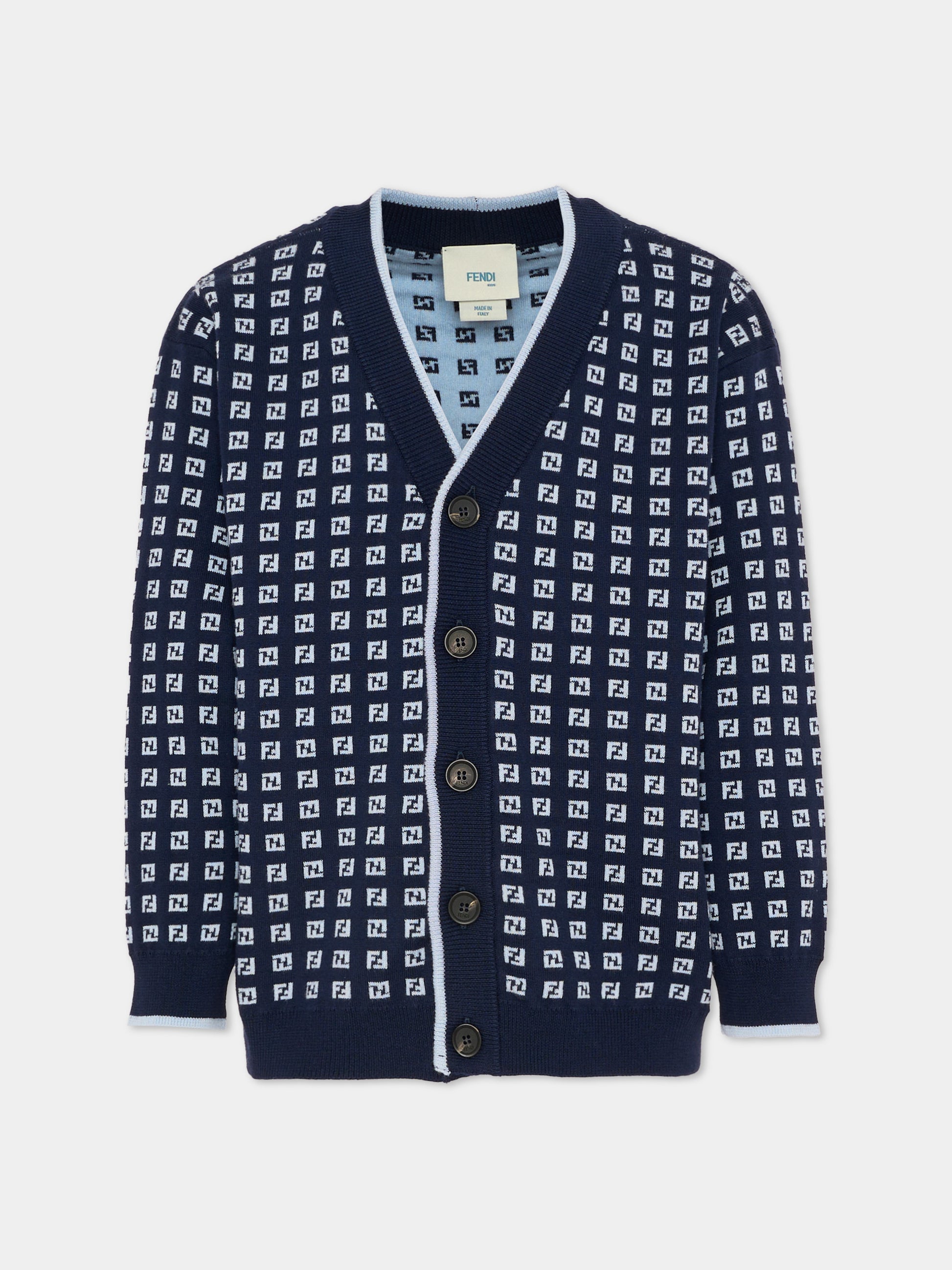 Maglione blu per bambino con FF,Fendi Kids,JUG203 AYMY F1UPO