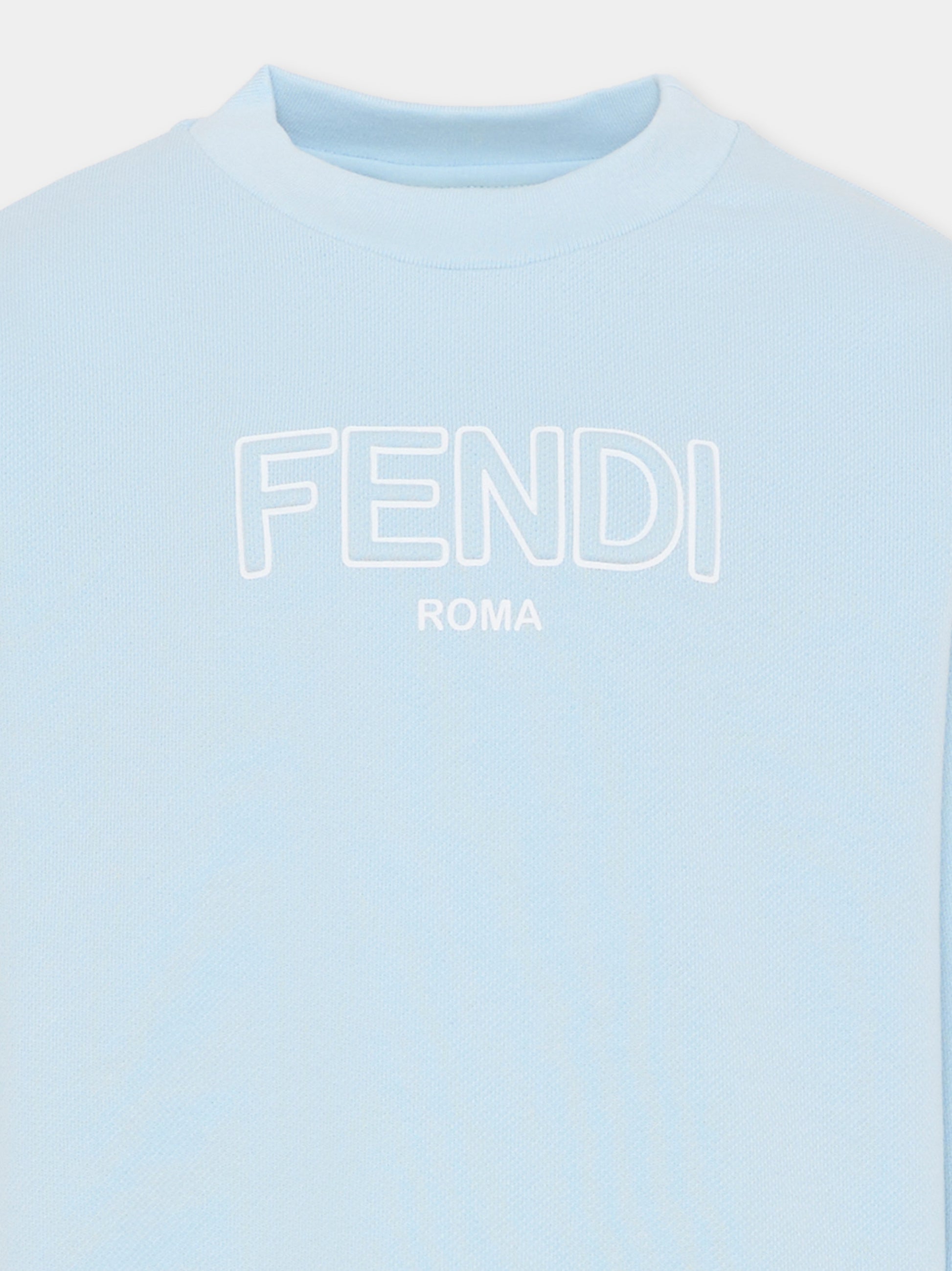 Felpa celeste per bambino con logo,Fendi Kids,JUH108 5V0 F0EX7