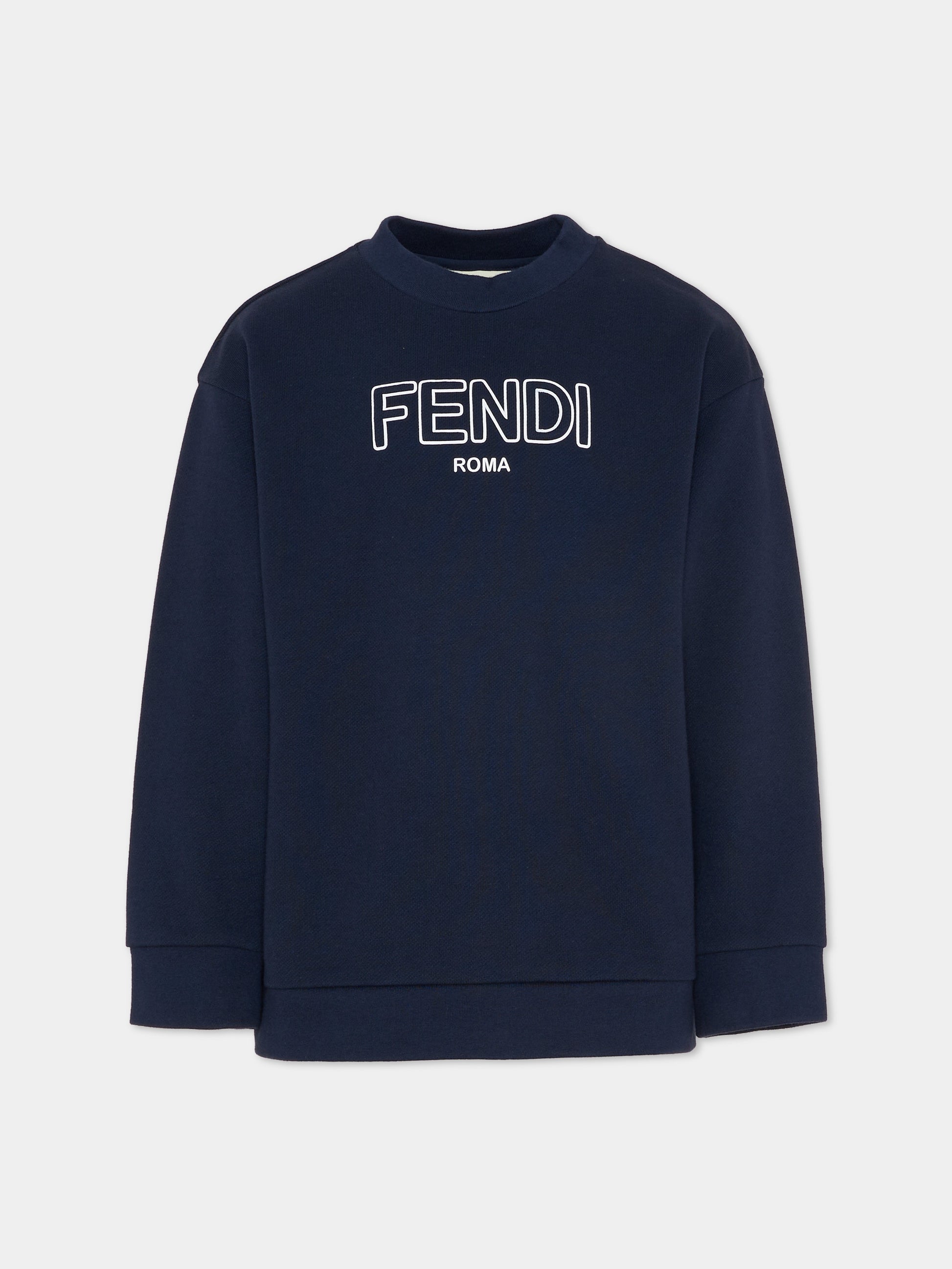 Felpa blu per bambini con logo,Fendi Kids,JUH108 5V0 F0QG0