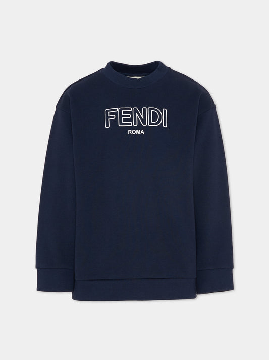 Felpa blu per bambini con logo,Fendi Kids,JUH108 5V0 F0QG0