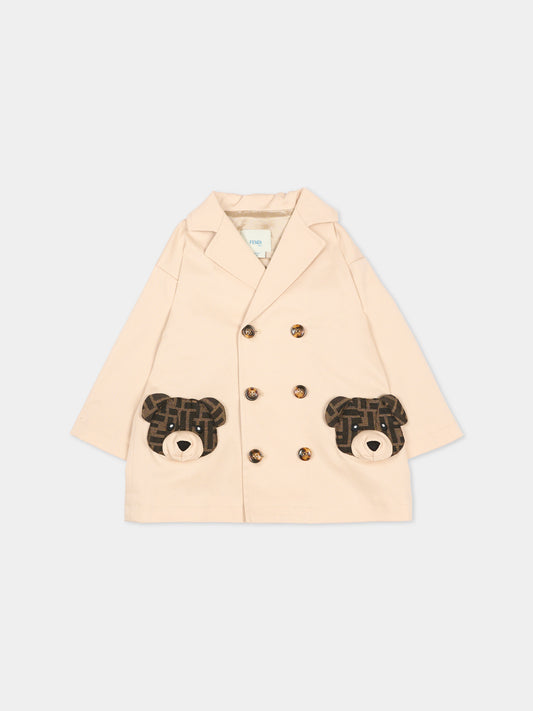 Trench beige per neonati con Fendi Bear,Fendi Kids,BUA117 AS5Y F1P2N