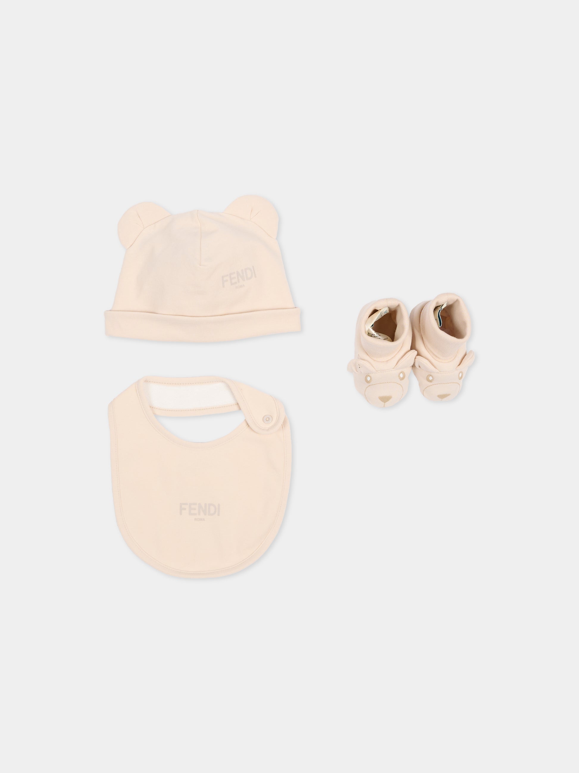 Set accessori beige per neonati con orsetto,Fendi Kids,BUJ337 ST8 F19J5