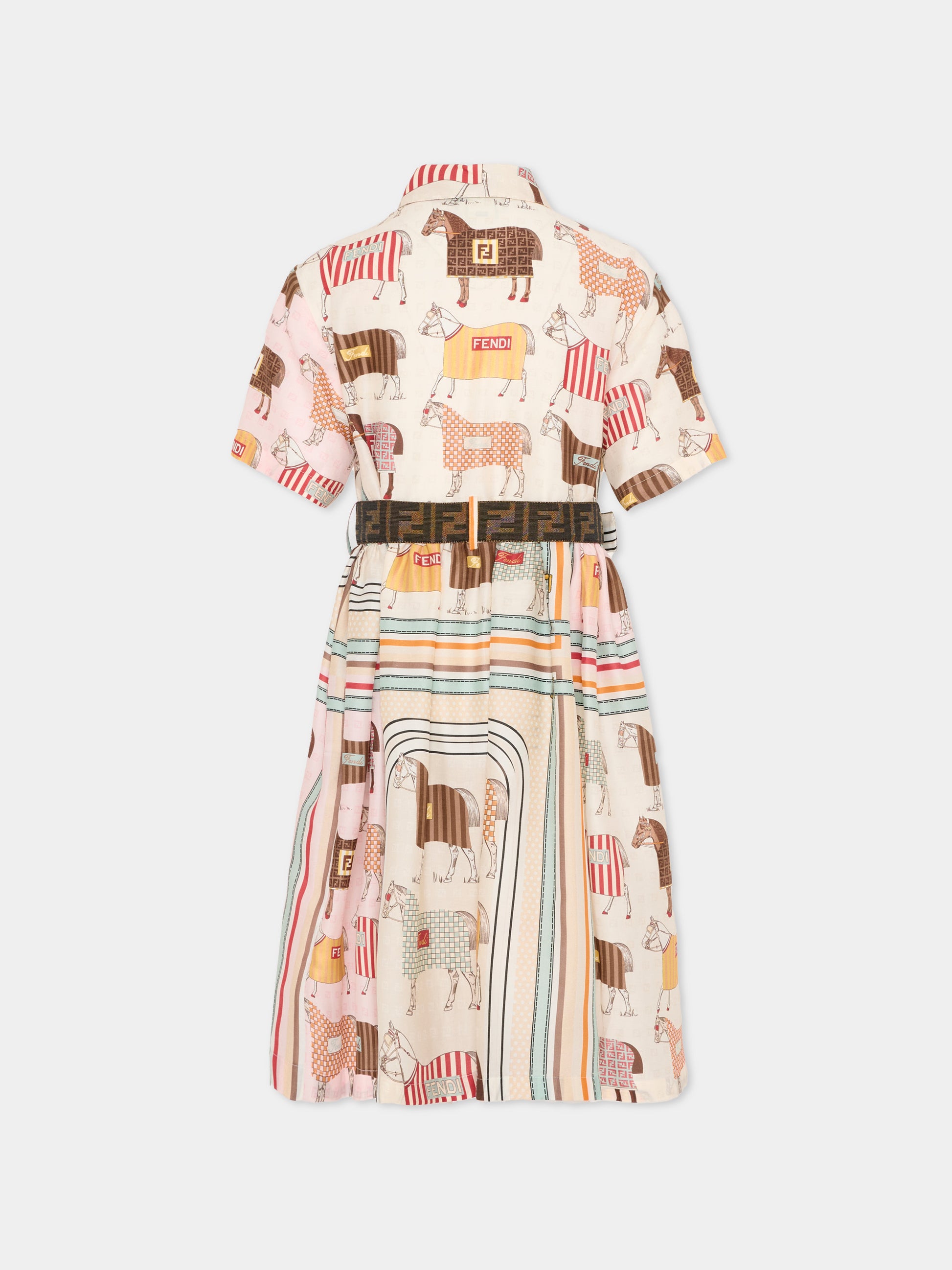 Vestito multicolor per bambina con stampa equestre,Fendi Kids,JFB837 AVVY F0B8F