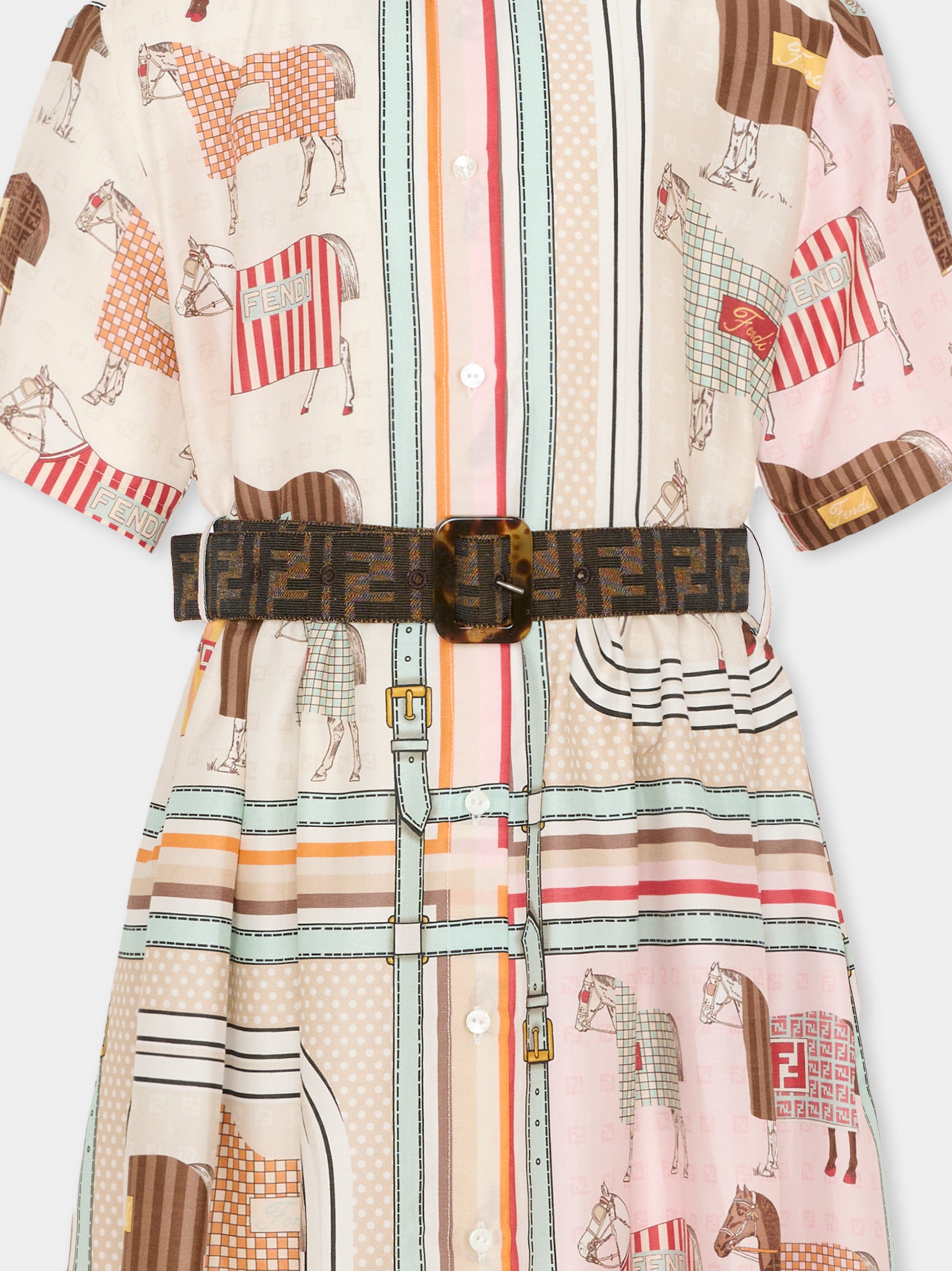 Vestito multicolor per bambina con stampa equestre,Fendi Kids,JFB837 AVVY F0B8F