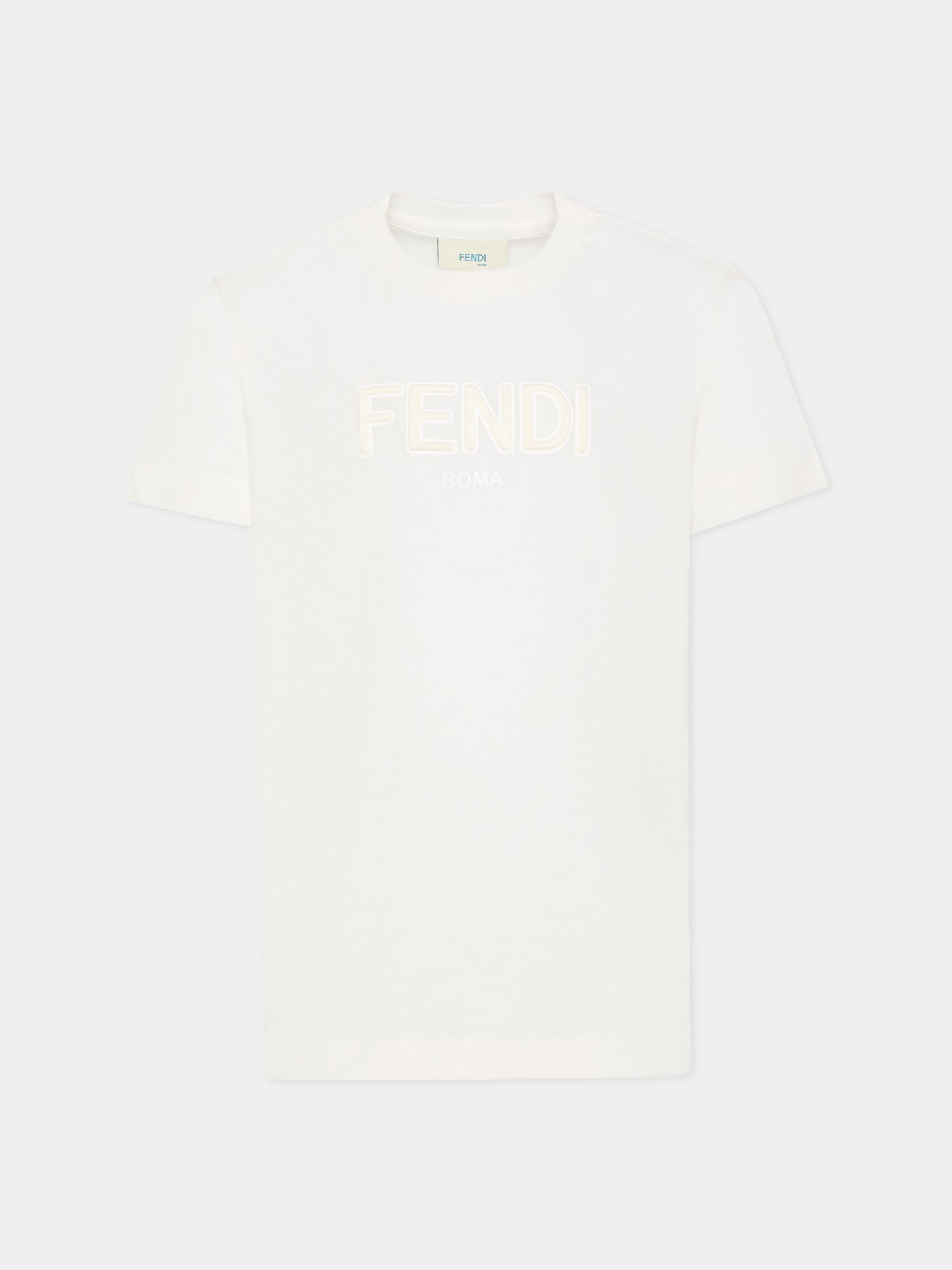 T-shirt avorio per bambini con logo,Fendi Kids,JUI202 7AJ F0TU9