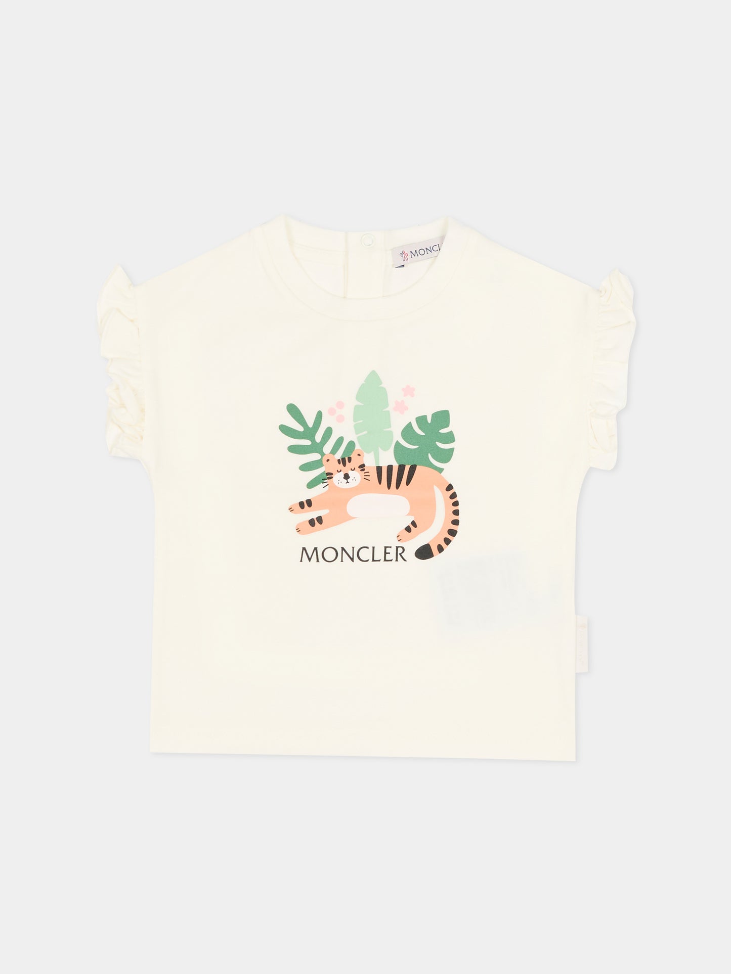 T-shirt avorio per neonata con tigre,Moncler Kids,L1951 8C00002 89AUM 034