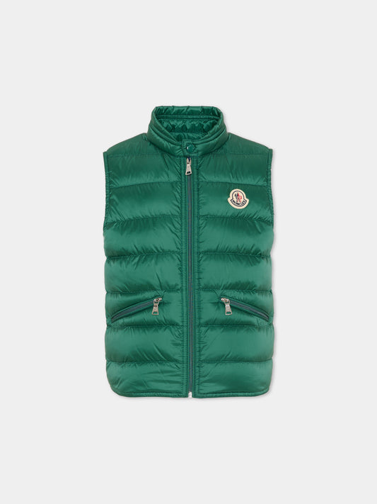 Gilet Gui verde per bambino con logo,Moncler Kids,L1954 1A00034 597YF 84L