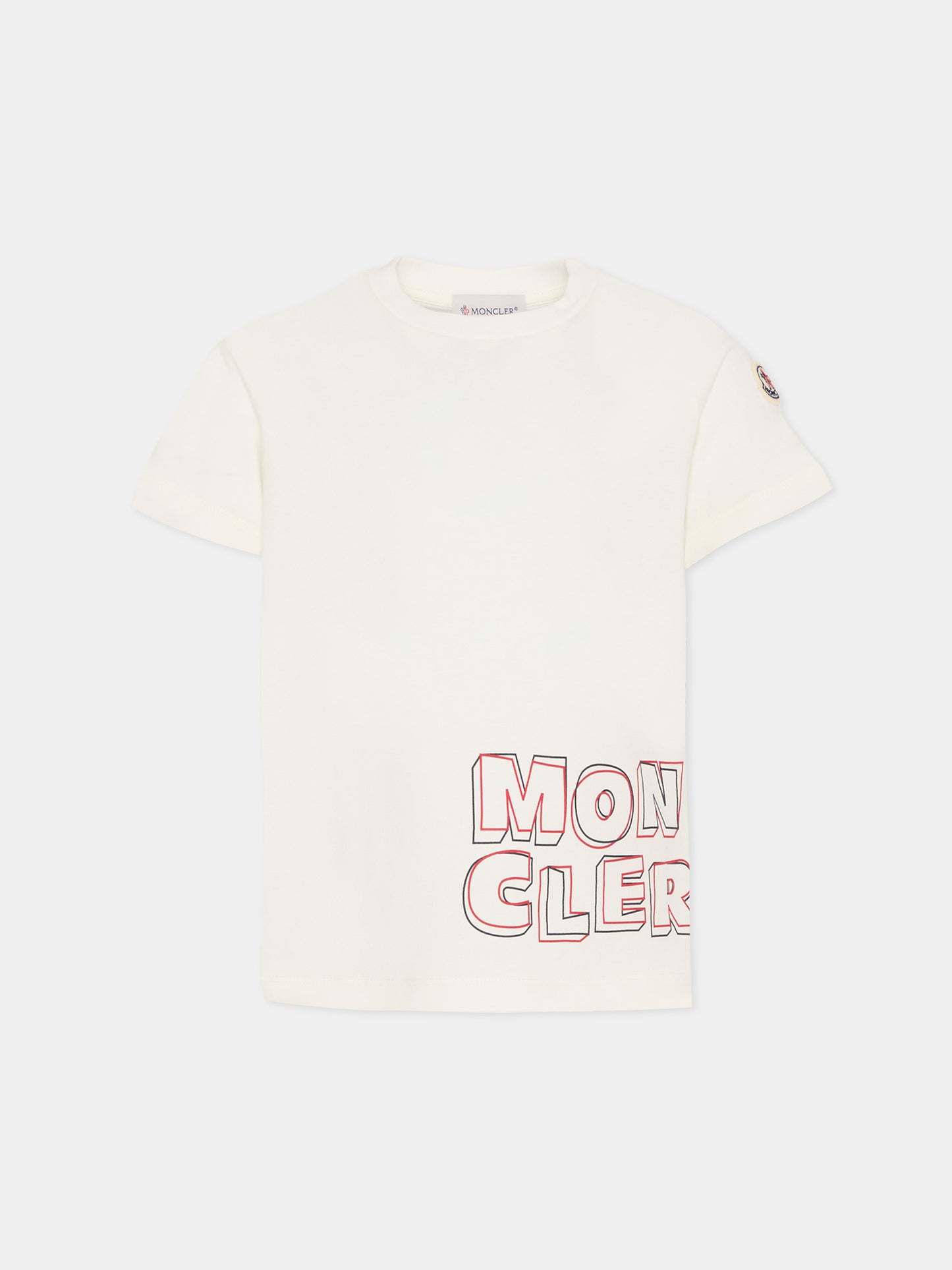 T-shirt avorio per bambino con logo,Moncler Kids,L1954 8C00006 89AFV 034