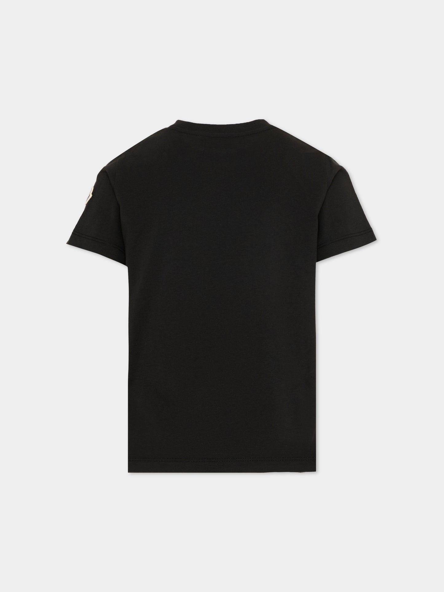 T-Shirt nera per bambini con stampa logo,Moncler Kids,L1954 8C00006 89AFV 999